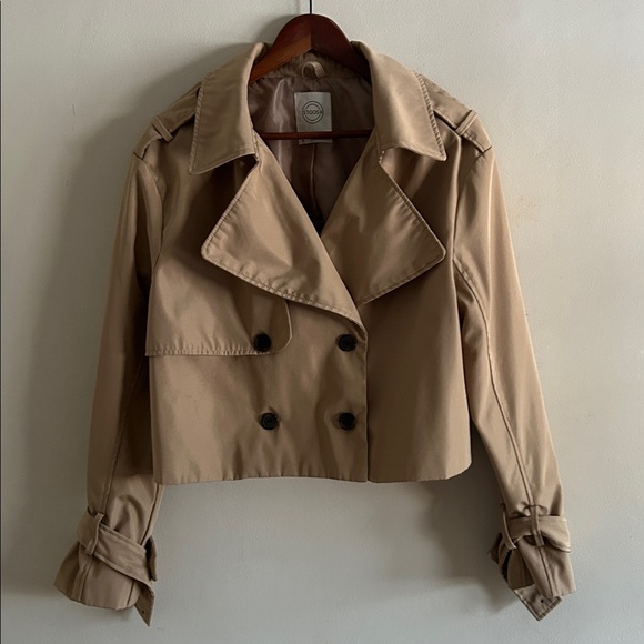Stoosh Tan Crop Trench Style Blazer Jacket Size Large - Picture 3 of 9
